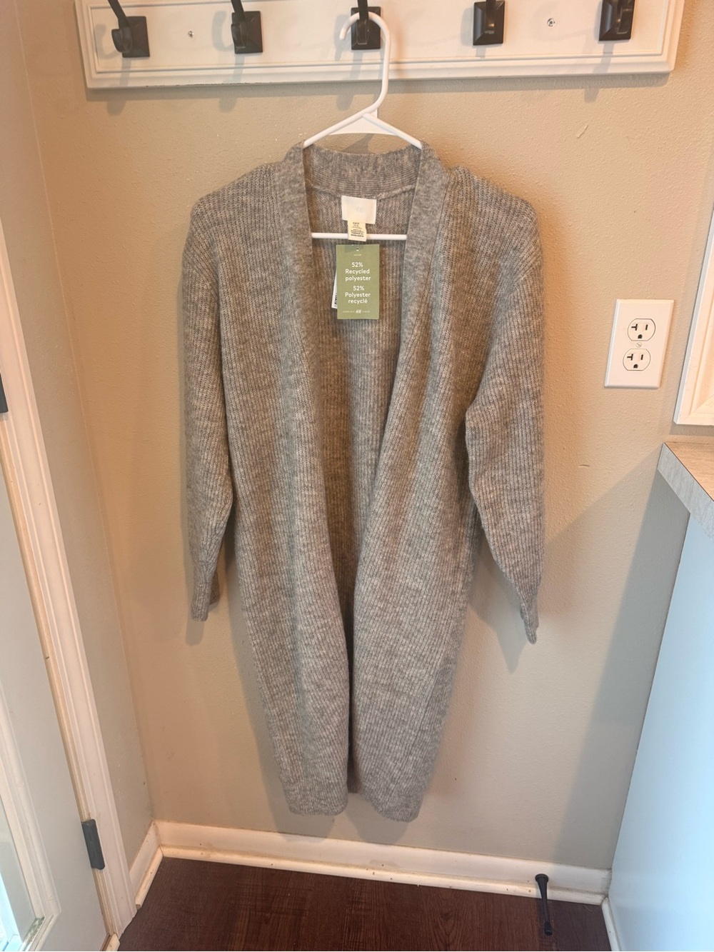 Cozy Open-Front Gray Ribbed  Long Cardigan Sweater